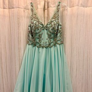 Elegant Beaded Aqua Prom Dress